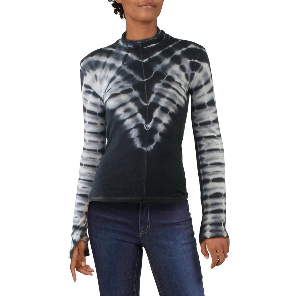 Free People Psychedelic Thumb Hole TurtleNeck Tie Dye Top Navy Small